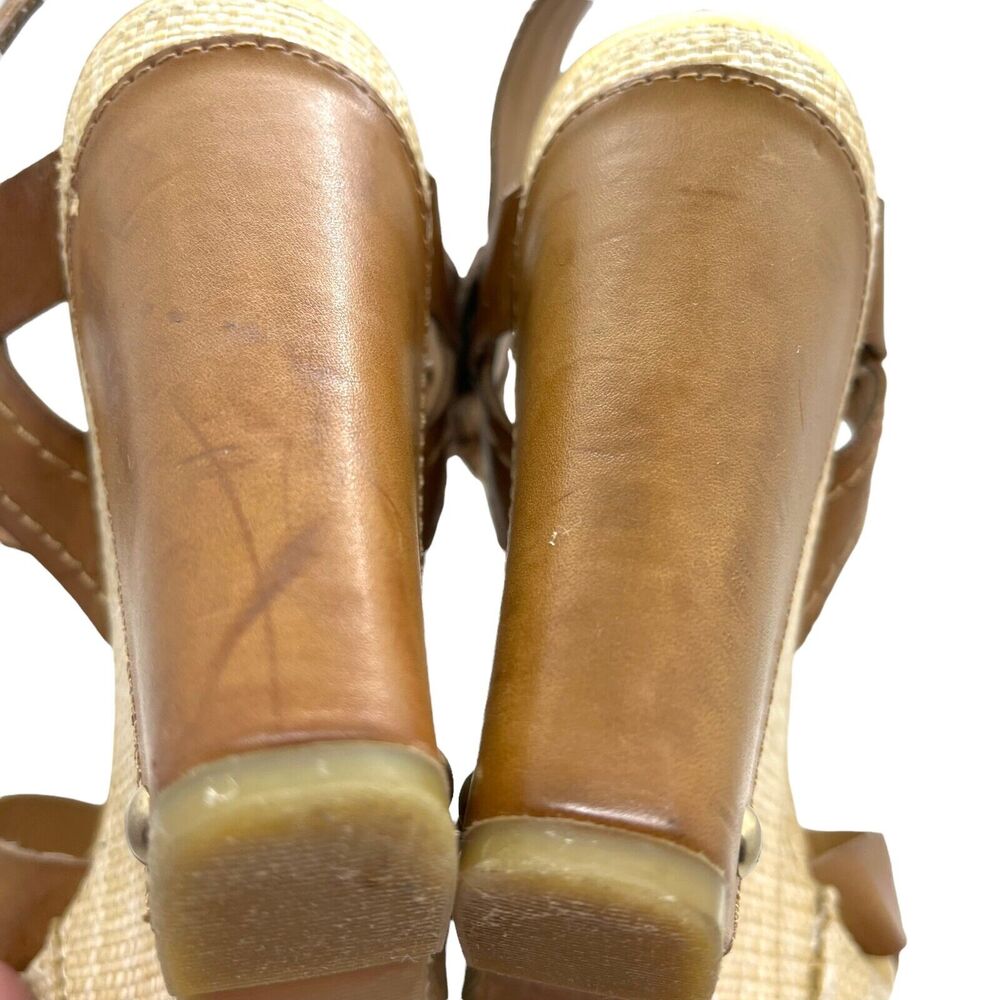 Audrey Brooke Sandals Wedge Heel Abhollie Vegan Luggage Look Straw Covered 8M - Picture 8 of 16